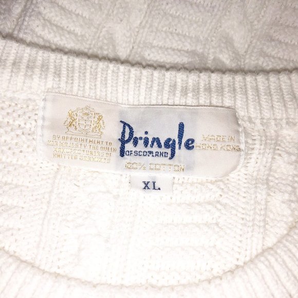 Vintage White Cotton HUGE Grampa Sweater XL Pringle Scotland Golf Embroidered - Picture 7 of 8